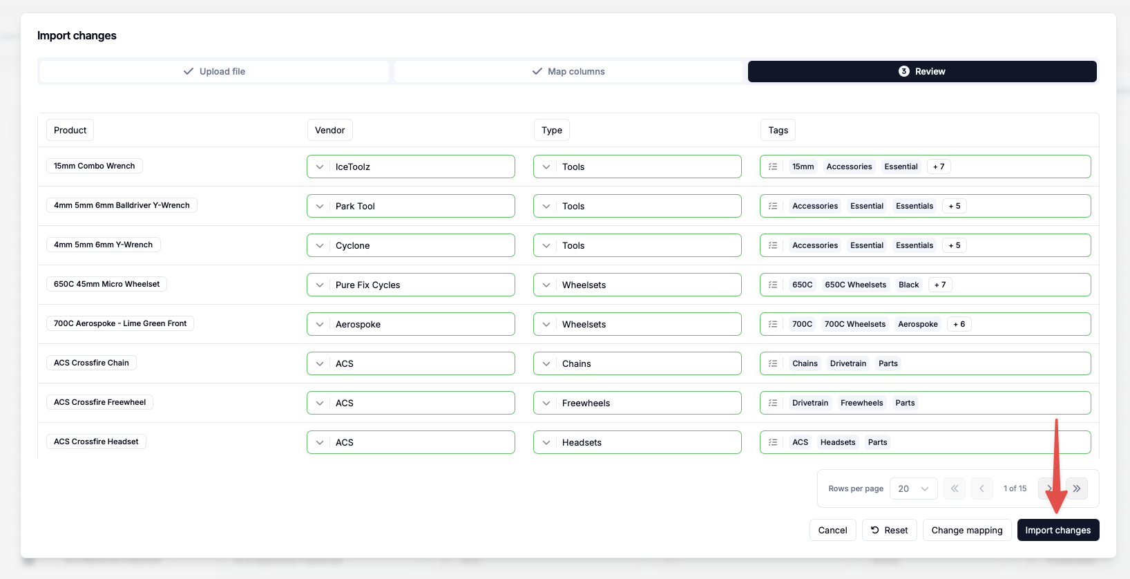 Review changes from your CSV file