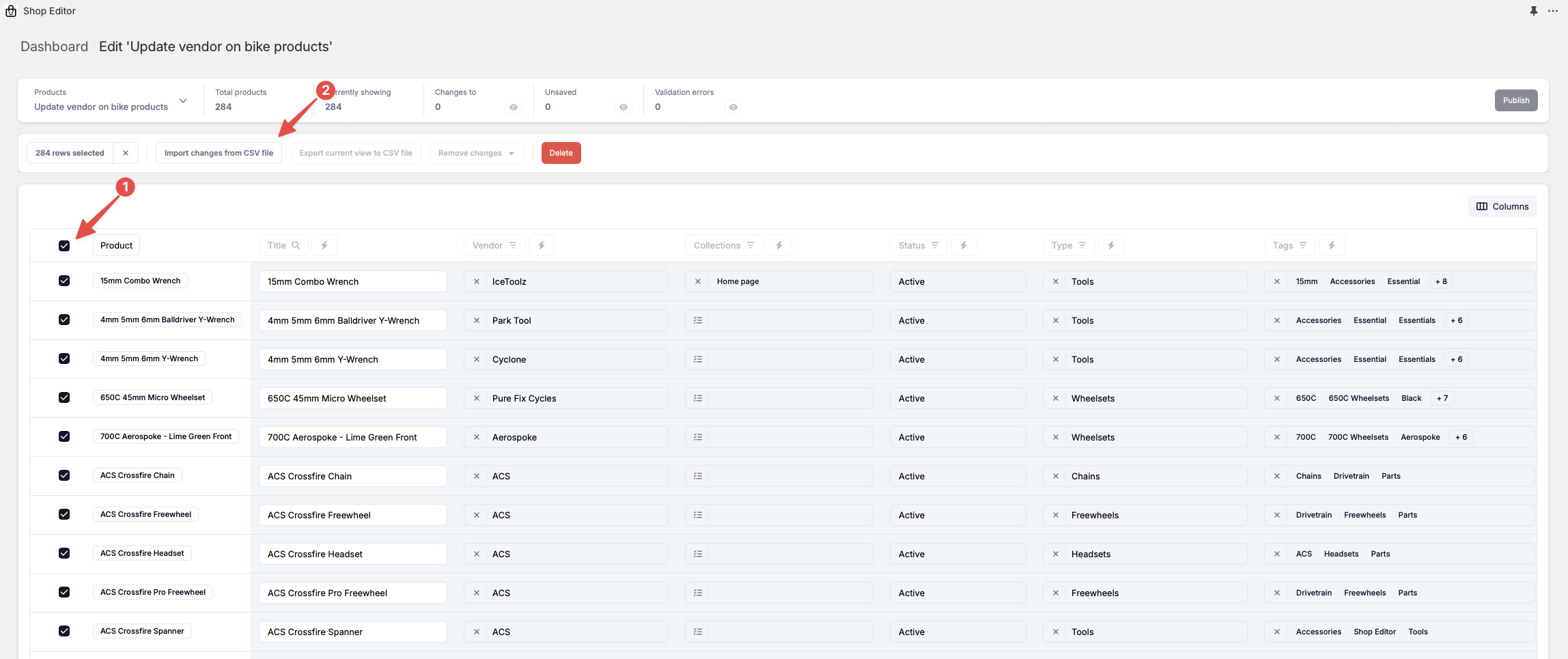 Selecting rows for bulk import